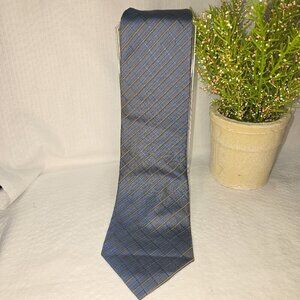 JOSEPH $ FIESS INTERNATIONAL SILK TIE BLUE WITH GOLD PLAID EUC